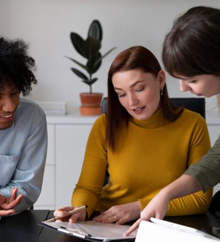 Office workers working together as a team